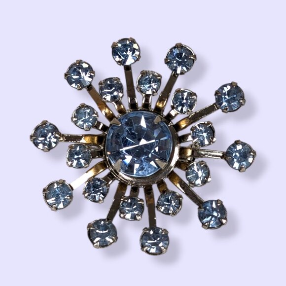 V. Blue Glass Rhinestone Brooch - Picture 1 of 6